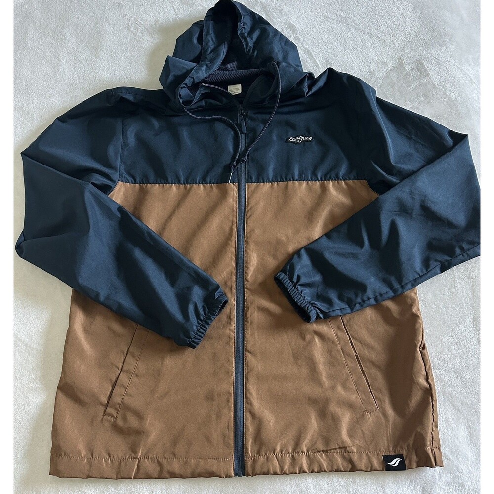 Surf Ride Windbreaker Jacket Mens Large Independent Trading Co EXP54LWZ Blue Tan